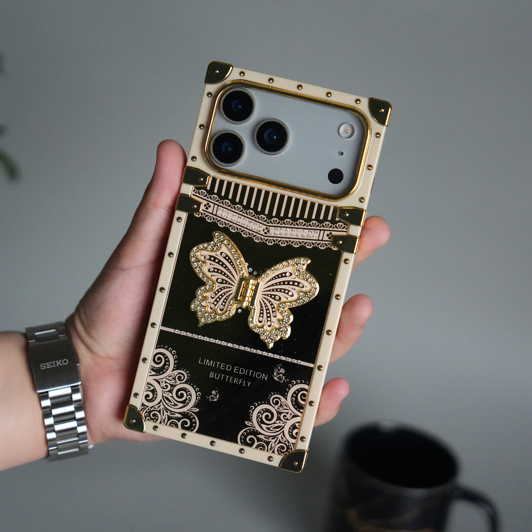 iPhone 17 Series Luxury Butterfly Case | Trunk Frame Shockproof Cover with 3D Butterfly | Premium Limited Edition Design