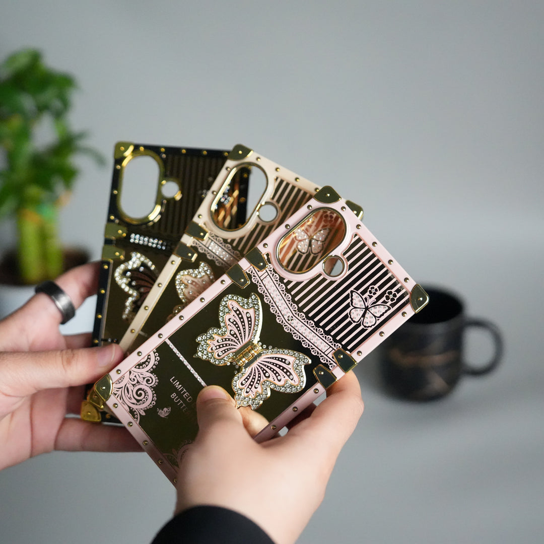 iPhone 17 Luxury Butterfly Case | Trunk Frame Shockproof Cover with 3D Butterfly | Premium Limited Edition Design