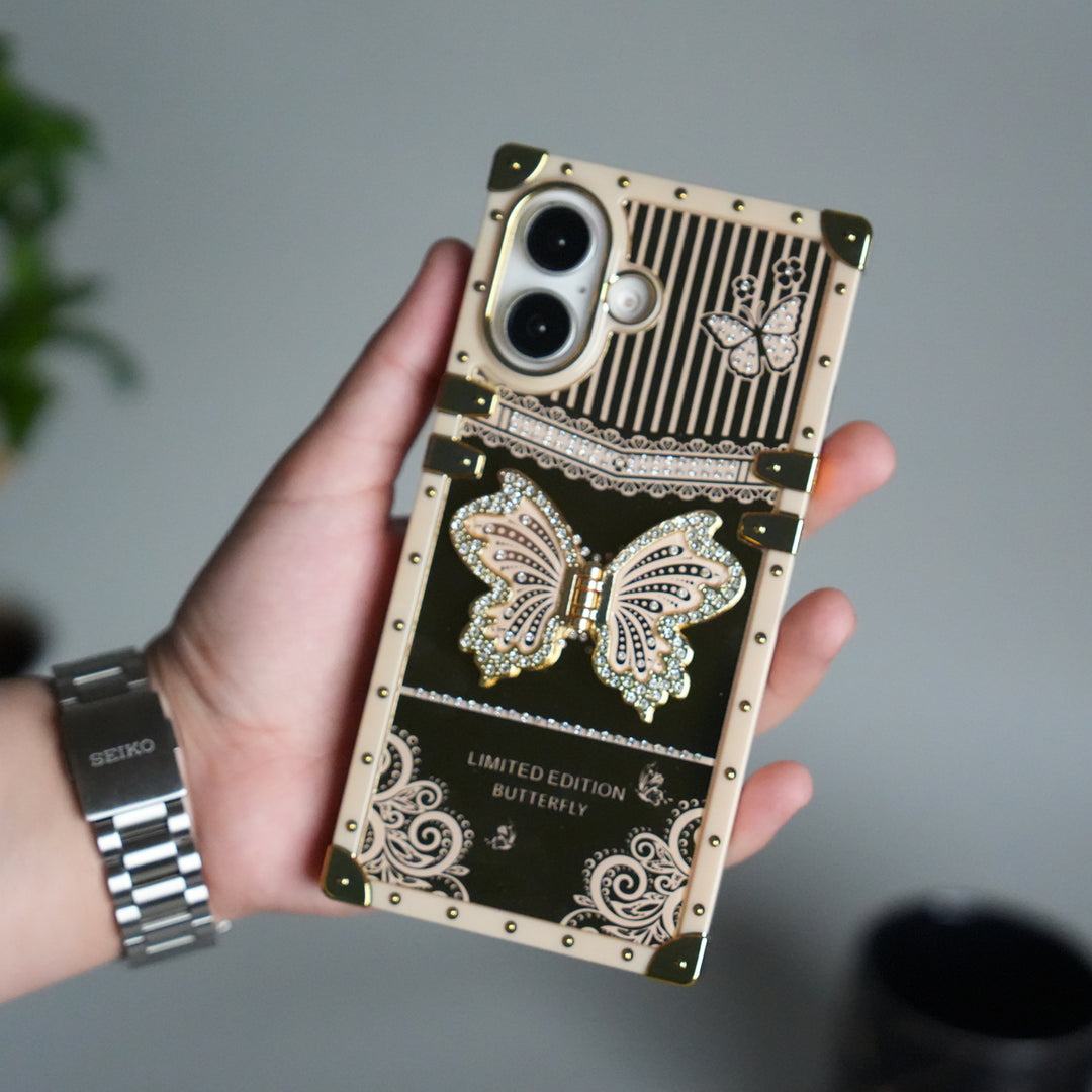 iPhone 17 Luxury Butterfly Case | Trunk Frame Shockproof Cover with 3D Butterfly | Premium Limited Edition Design