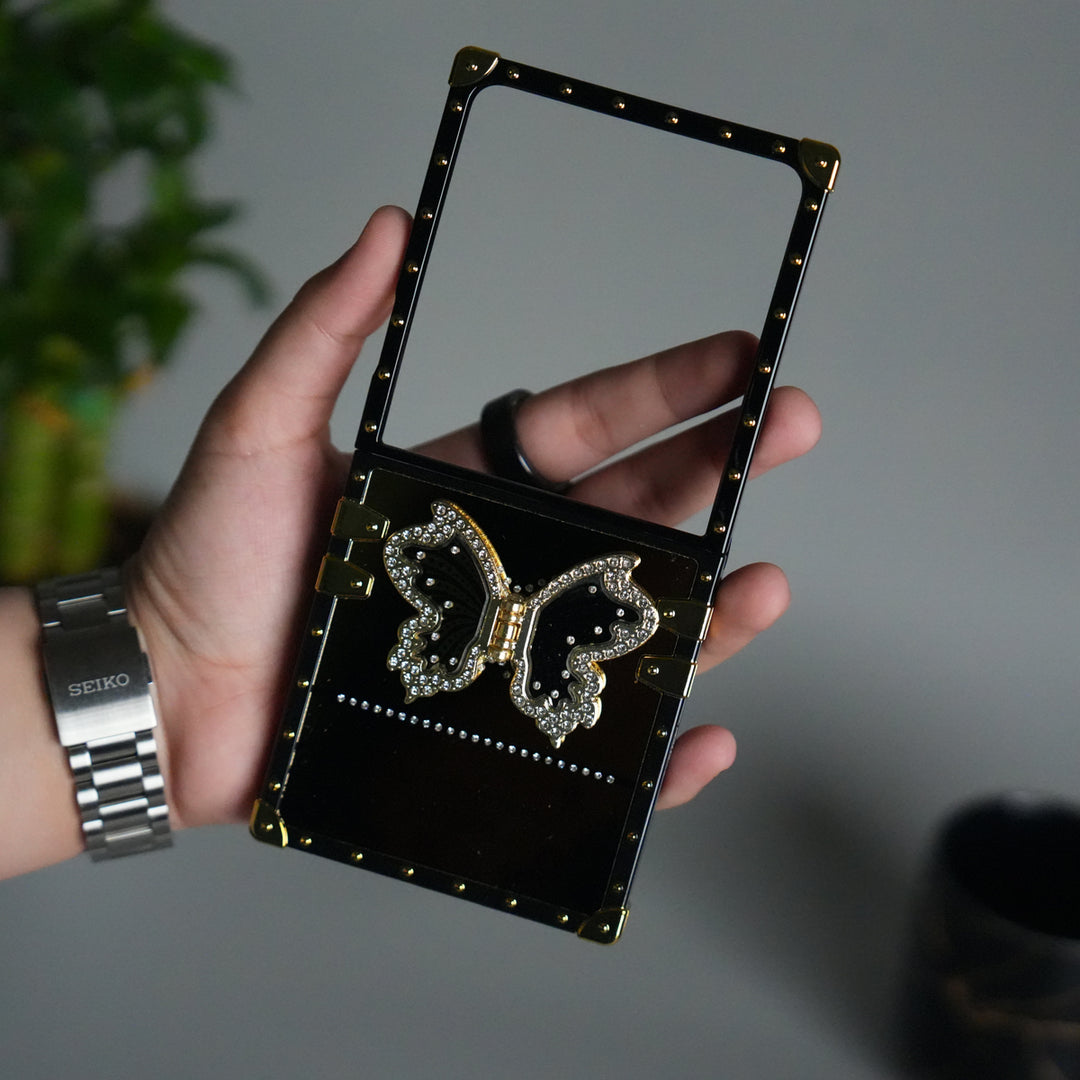 Galaxy Z Flip 7 Luxury Butterfly Case | Trunk Frame Cover with 3D Butterfly | Premium Limited Edition Design