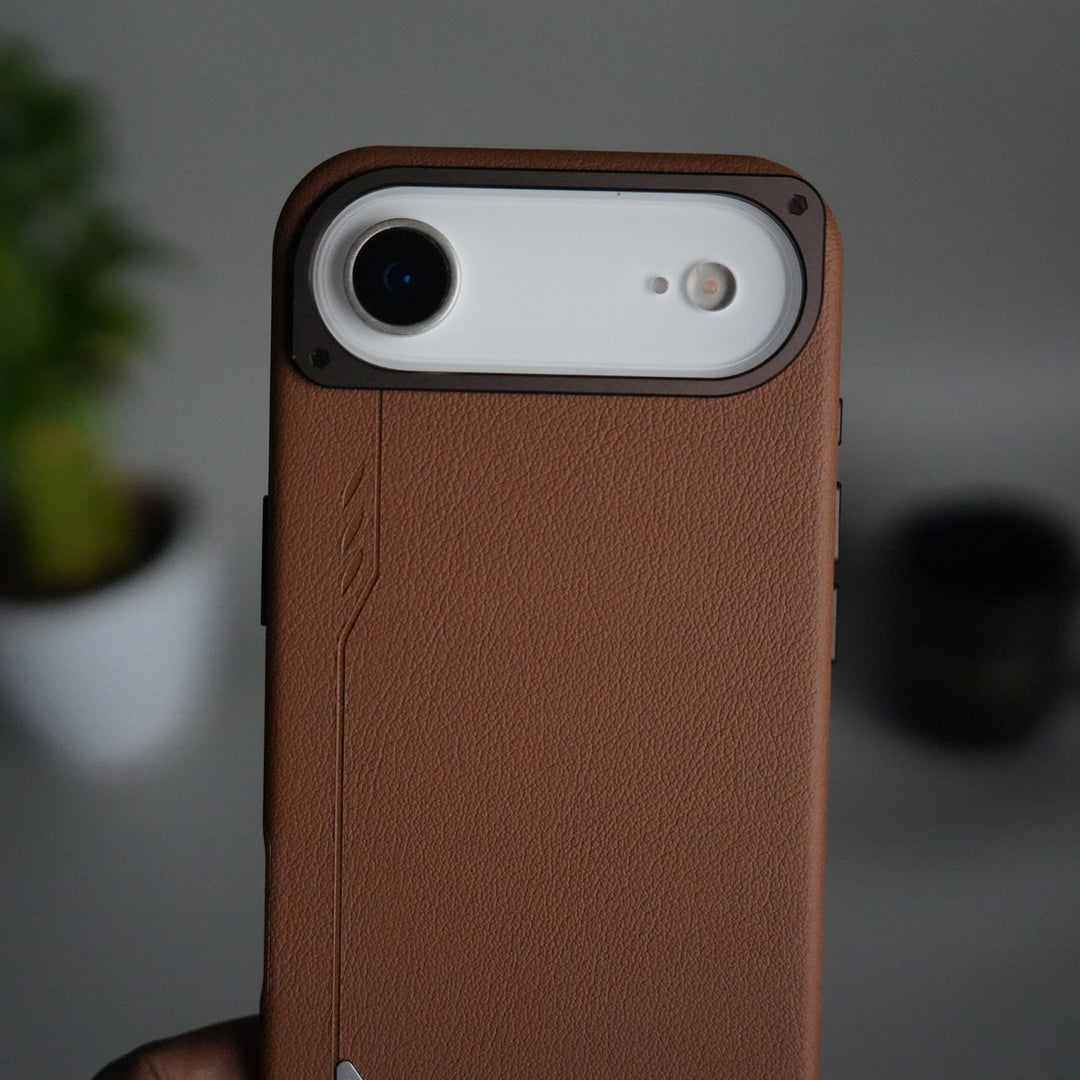 iPhone 17 Air Leather Texture MagSafe PVC NUIU Case With Metal Camera Bump