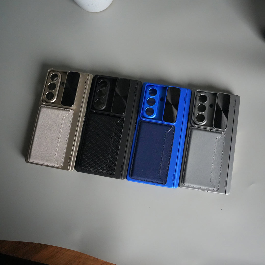 Galaxy Z Fold 7 Camera Shutter Case | Slim Hard Back Cover with Card Holder & Hinge Kickstand | Shockproof Protective Case