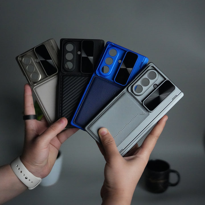 Galaxy Z Fold 7 Camera Shutter Case | Slim Hard Back Cover with Card Holder & Hinge Kickstand | Shockproof Protective Case