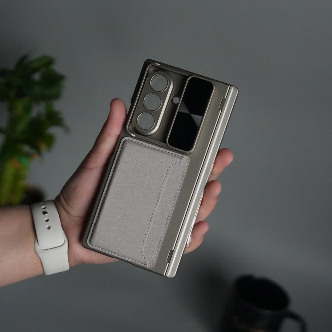 Galaxy Z Fold 7 Camera Shutter Case | Slim Hard Back Cover with Card Holder & Hinge Kickstand | Shockproof Protective Case