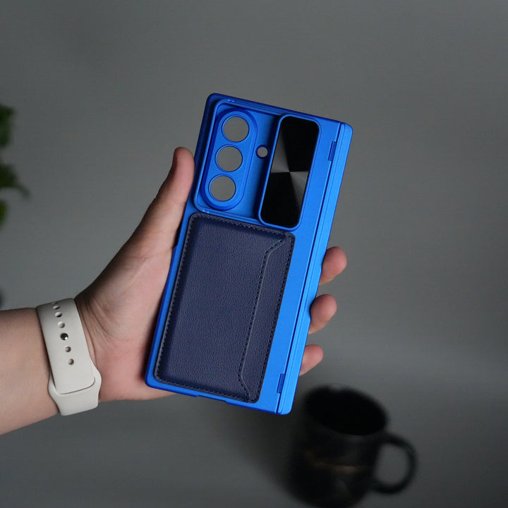 Galaxy Z Fold 7 Camera Shutter Case | Slim Hard Back Cover with Card Holder & Hinge Kickstand | Shockproof Protective Case