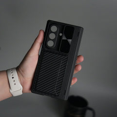Galaxy Z Fold 7 Camera Shutter Case | Slim Hard Back Cover with Card Holder & Hinge Kickstand | Shockproof Protective Case