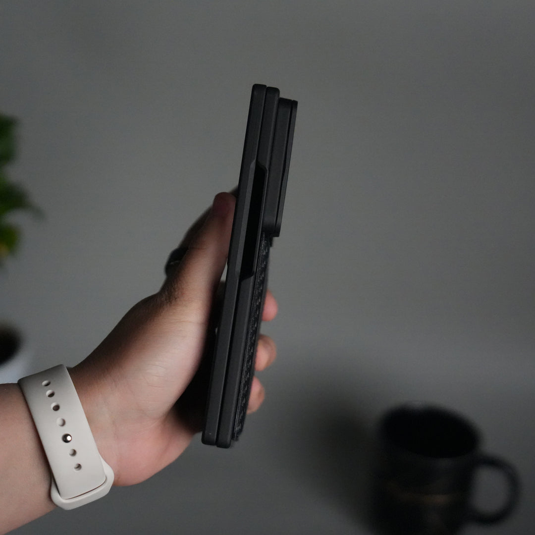 Galaxy Z Fold 7 Camera Shutter Case | Slim Hard Back Cover with Card Holder & Hinge Kickstand | Shockproof Protective Case