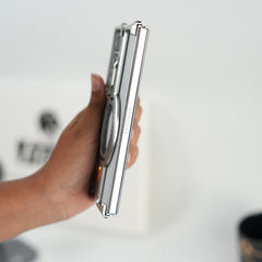 Galaxy Fold 7 Metal Frameless Bumper Case With Rotating Stand (Silver)