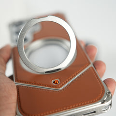 Galaxy S26 Ultra Premium Leather Aluminium Metal Snap On Rotating Stand case (Brown)