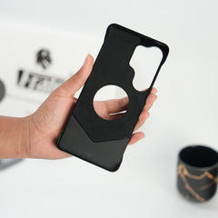Galaxy S26 Ultra Premium Leather Aluminium Metal Snap On Rotating Stand case (Black)