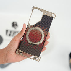 Samsung Galaxy S24 Ultra Aramid Fiber Metal Case With Rotating Stand