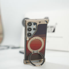 Samsung Galaxy S24 Ultra Aramid Fiber Metal Case With Rotating Stand