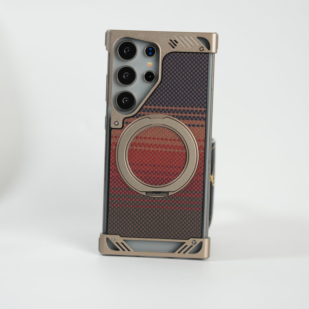 Samsung Galaxy S24 Ultra Aramid Fiber Metal Case With Rotating Stand