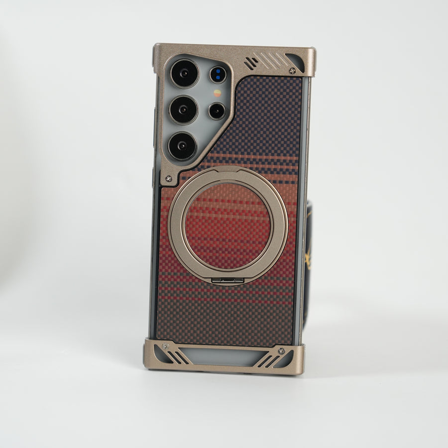 Samsung Galaxy S24 Ultra Aramid Fiber Metal Case With Rotating Stand
