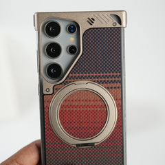 Samsung Galaxy S24 Ultra Aramid Fiber Metal Case With Rotating Stand