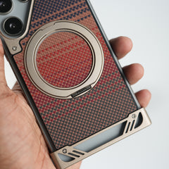 Samsung Galaxy S24 Ultra Aramid Fiber Metal Case With Rotating Stand