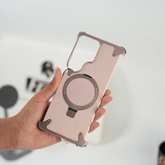 Galaxy S26 Ultra Premium PU Leather Metal Case with Rotating Stand (Rose Gold)