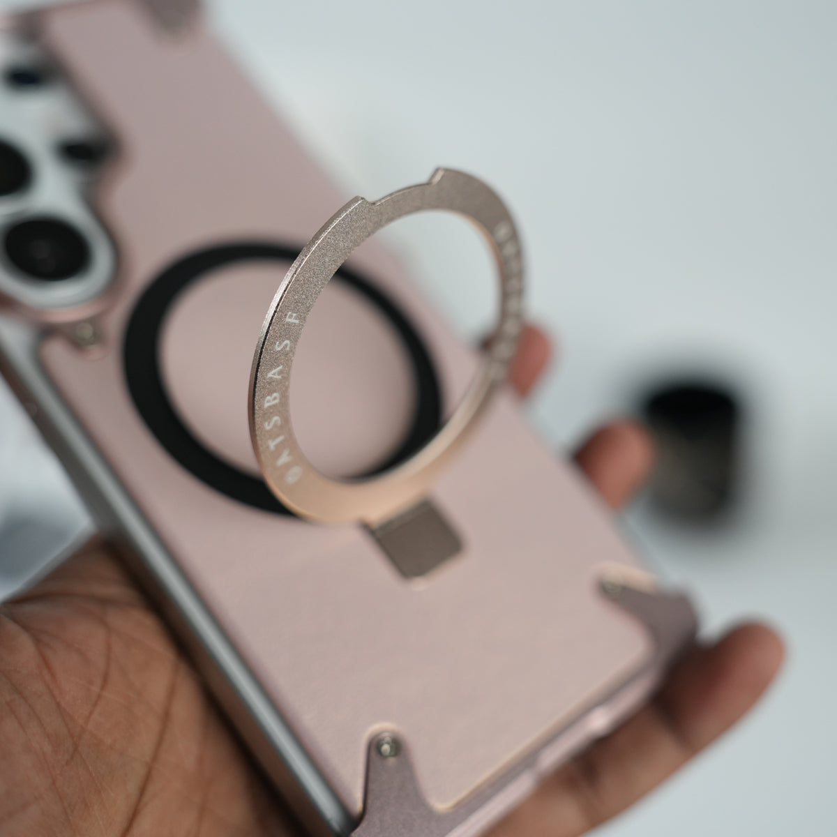 Galaxy S26 Ultra Premium PU Leather Metal Case with Rotating Stand (Rose Gold)