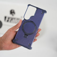 Galaxy S26 Ultra Premium PU Leather Metal Case with Rotating Stand (Light Purple)