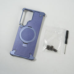 Galaxy S26 Ultra Premium PU Leather Metal Case with Rotating Stand (Light Purple)