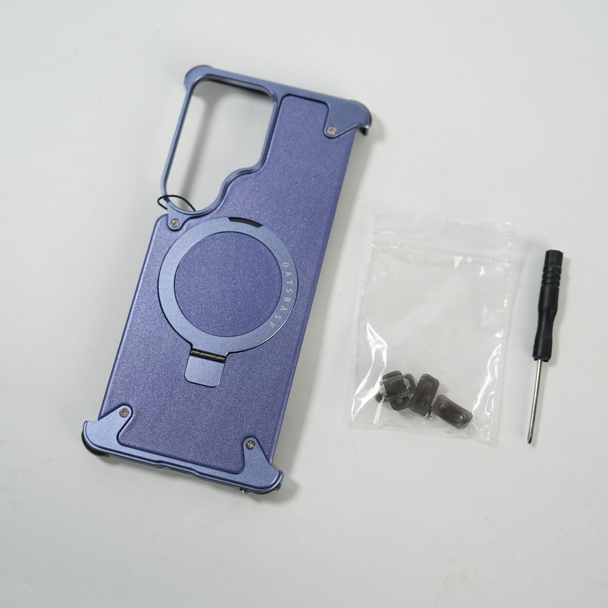 Galaxy S26 Ultra Premium PU Leather Metal Case with Rotating Stand (Light Purple)