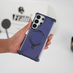 Galaxy S26 Ultra Premium PU Leather Metal Case with Rotating Stand (Light Purple)