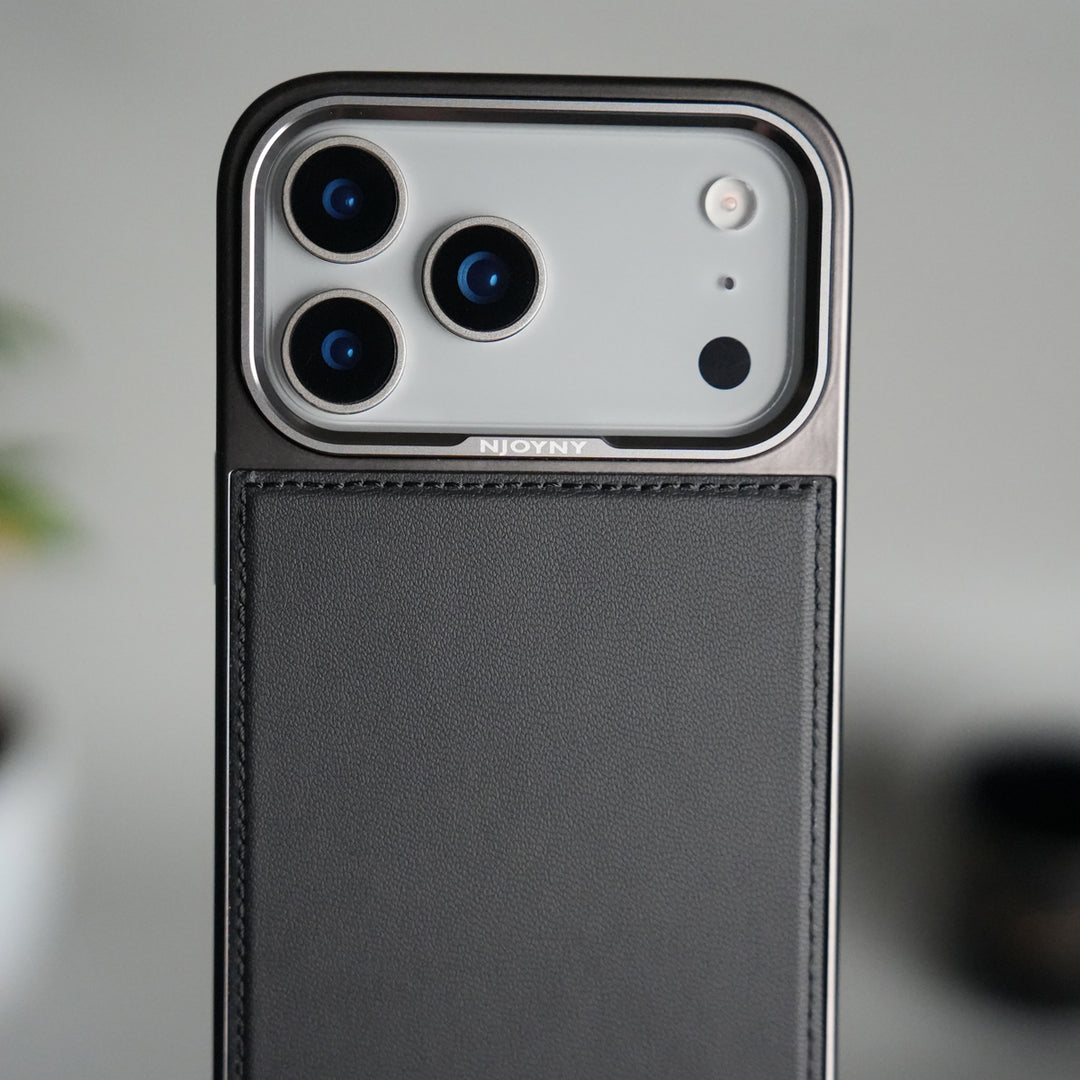 iPhone 17 Pro Leather Mate Chrome Plated Kick Stand Case Cover