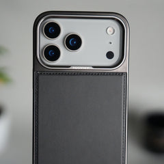 iPhone 17 Pro Max Leather Mate Chrome Plated Kick Stand Case Cover