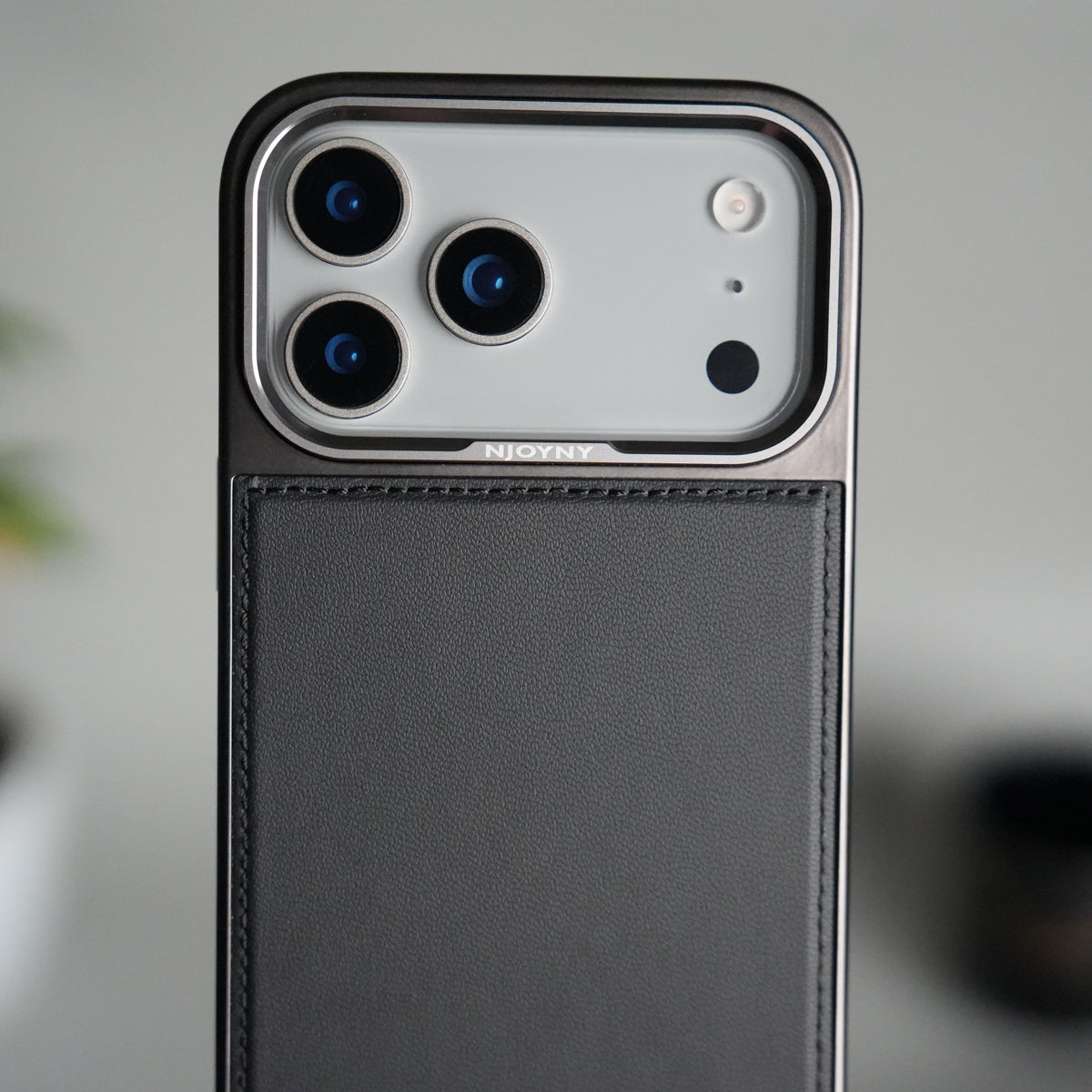iPhone 17 Pro Max Leather Mate Chrome Plated Kick Stand Case Cover