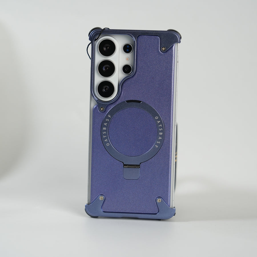 Galaxy S26 Ultra Premium PU Leather Metal Case with Rotating Stand (Light Purple)