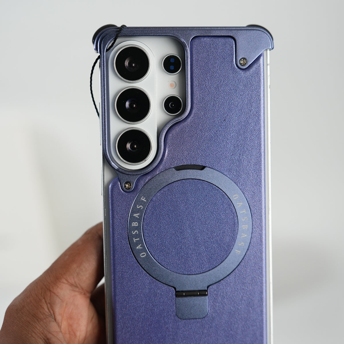 Galaxy S26 Ultra Premium PU Leather Metal Case with Rotating Stand (Light Purple)