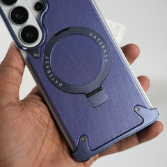 Galaxy S26 Ultra Premium PU Leather Metal Case with Rotating Stand (Light Purple)