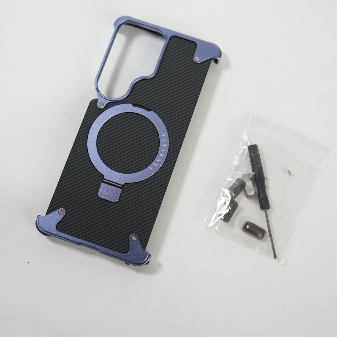 Galaxy S26 Ultra Carbon Texture Frameless Metal Kickstand Case (Light Purple)