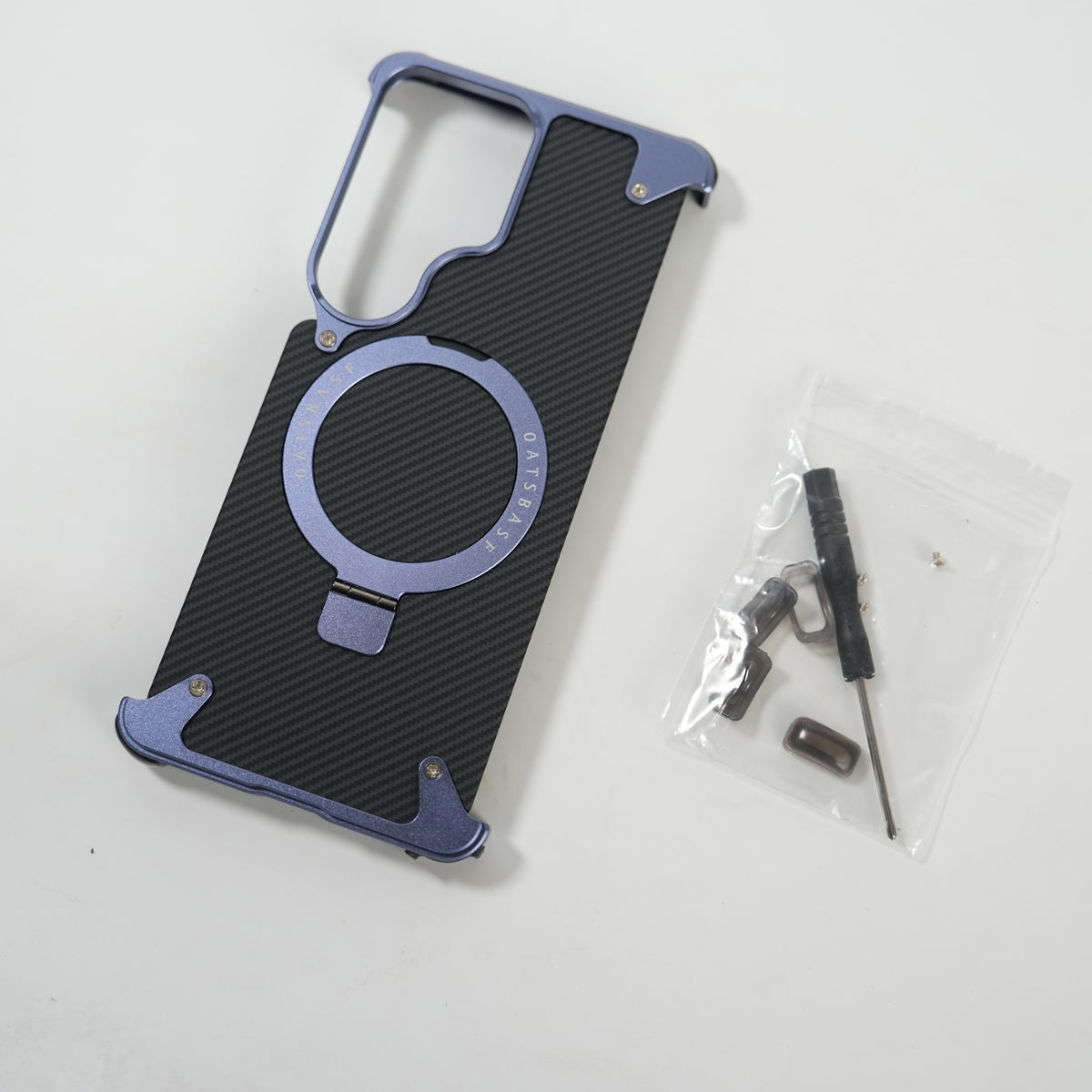 Galaxy S26 Ultra Carbon Texture Frameless Metal Kickstand Case (Light Purple)