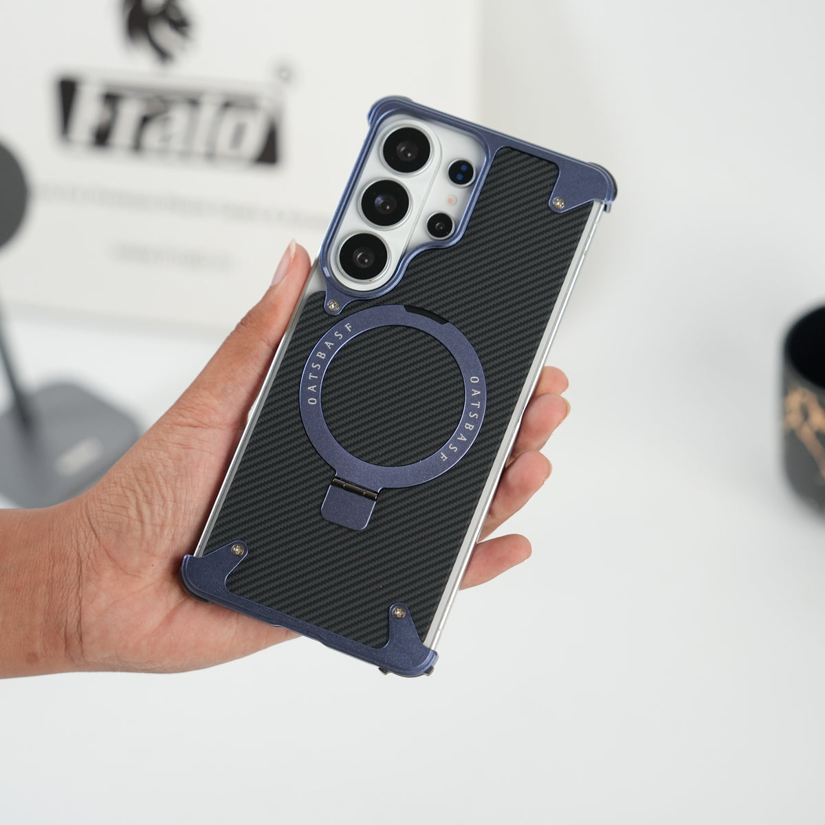 Galaxy S26 Ultra Carbon Texture Frameless Metal Kickstand Case (Light Purple)