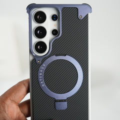 Galaxy S26 Ultra Carbon Texture Frameless Metal Kickstand Case (Light Purple)