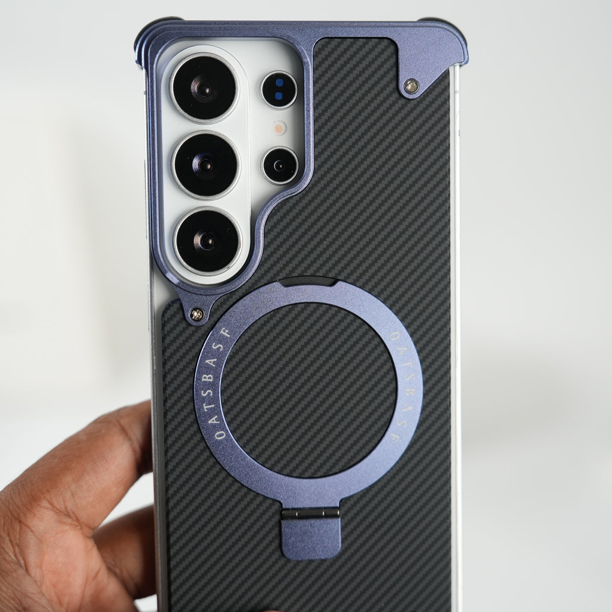 Galaxy S26 Ultra Carbon Texture Frameless Metal Kickstand Case (Light Purple)