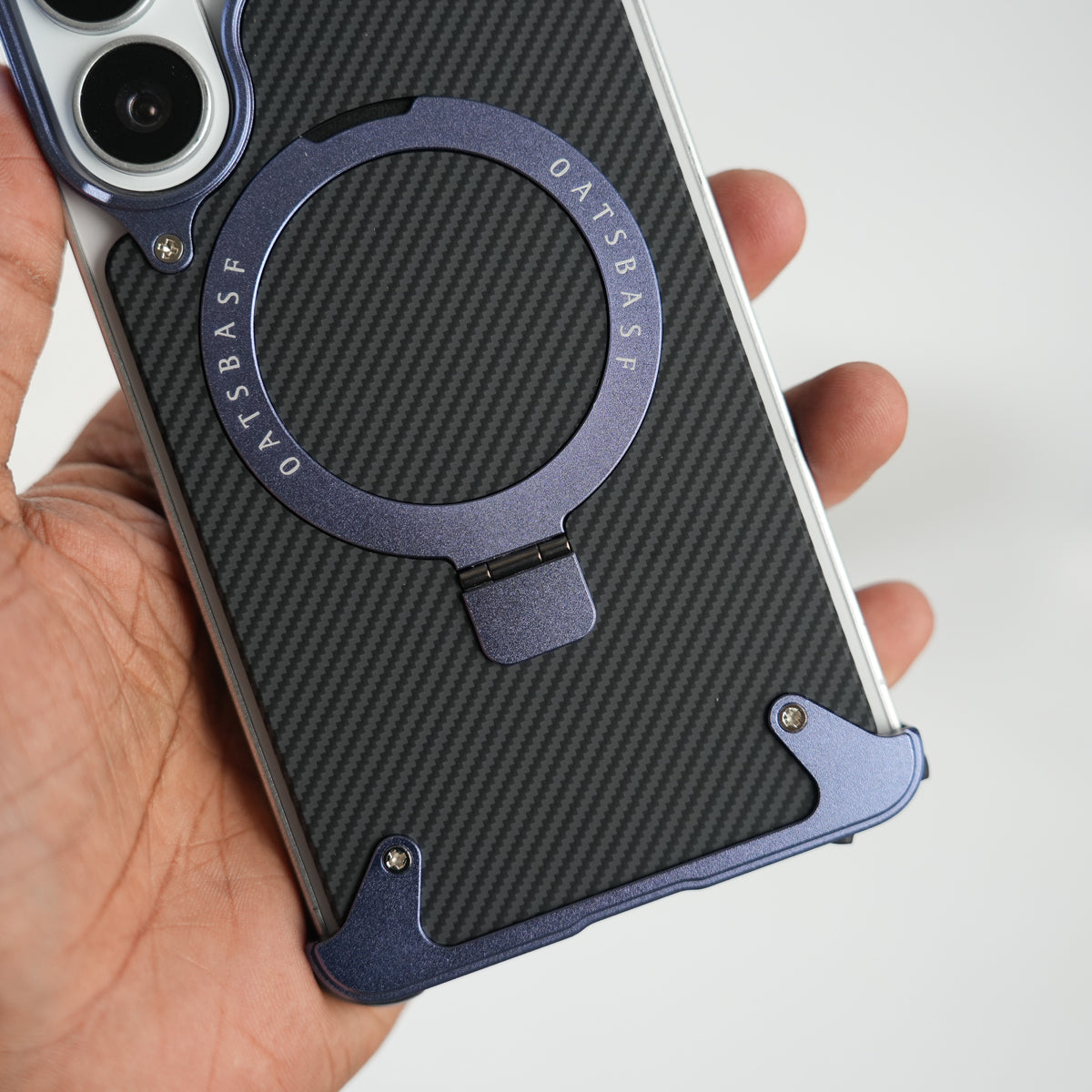 Galaxy S26 Ultra Carbon Texture Frameless Metal Kickstand Case (Light Purple)