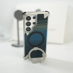 Galaxy S26 Ultra Premium Aramid Fiber Texture Frameless Metal Kickstand Case (Silver)