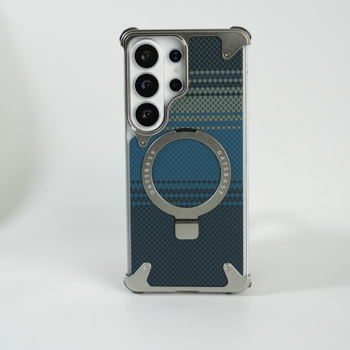 Galaxy S26 Ultra Premium Aramid Fiber Texture Frameless Metal Kickstand Case (Silver)