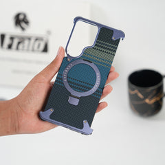 Galaxy S26 Ultra Premium Aramid Fiber Texture Frameless Metal Kickstand Case (Lavender)