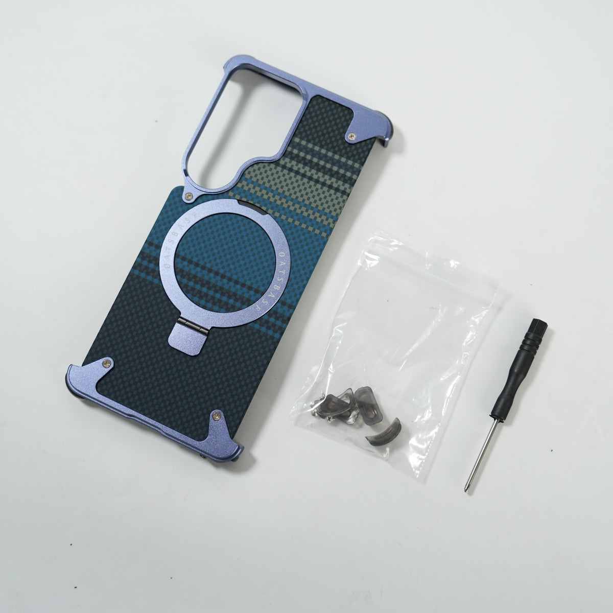 Galaxy S26 Ultra Premium Aramid Fiber Texture Frameless Metal Kickstand Case (Lavender)