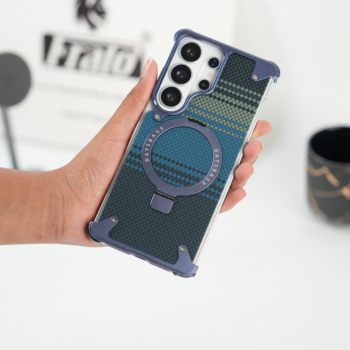 Galaxy S26 Ultra Premium Aramid Fiber Texture Frameless Metal Kickstand Case (Lavender)