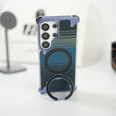 Galaxy S26 Ultra Premium Aramid Fiber Texture Frameless Metal Kickstand Case (Lavender)