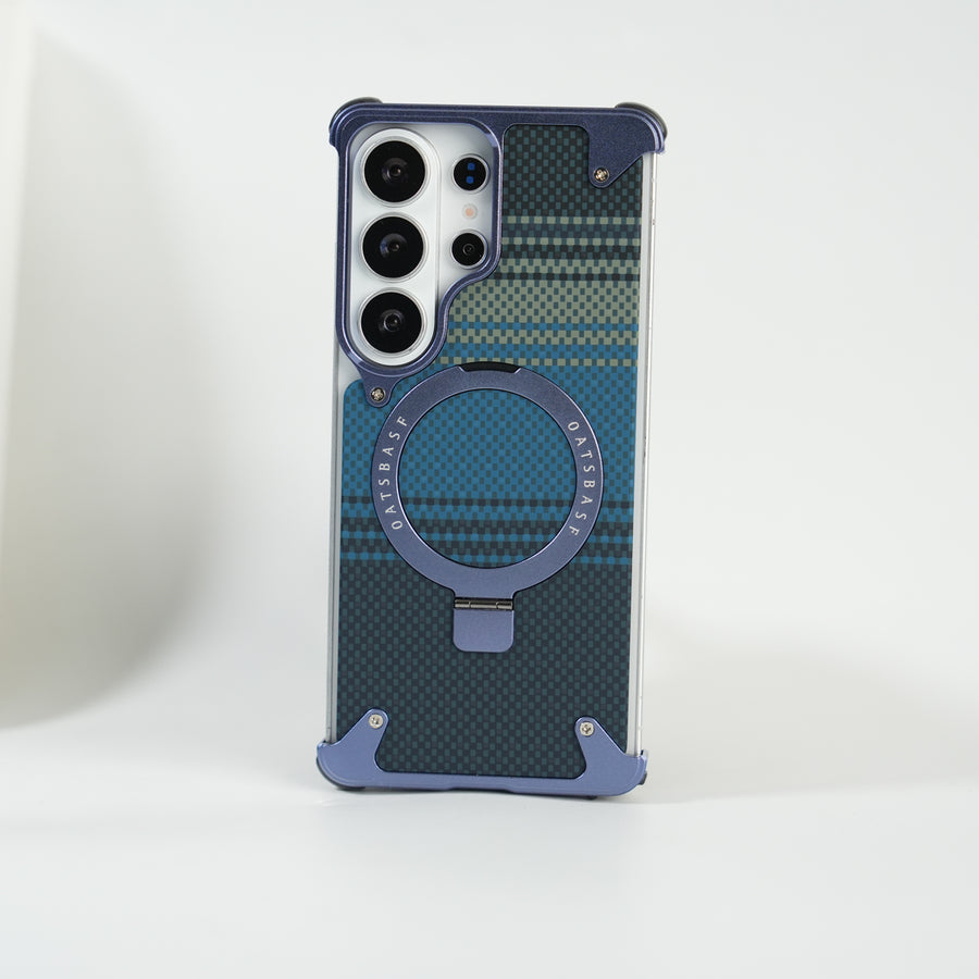 Galaxy S26 Ultra Premium Aramid Fiber Texture Frameless Metal Kickstand Case (Lavender)