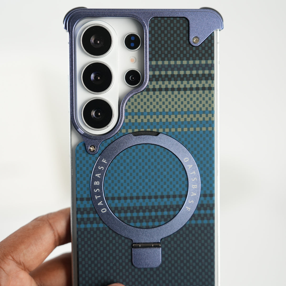 Galaxy S26 Ultra Premium Aramid Fiber Texture Frameless Metal Kickstand Case (Lavender)