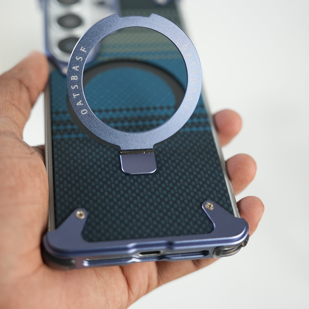 Galaxy S26 Ultra Premium Aramid Fiber Texture Frameless Metal Kickstand Case (Lavender)