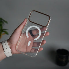 iPhone 17 Series Glitter MagSafe Case | Transparent Cover with Sparkle Finish & Metallic Camera Bumper