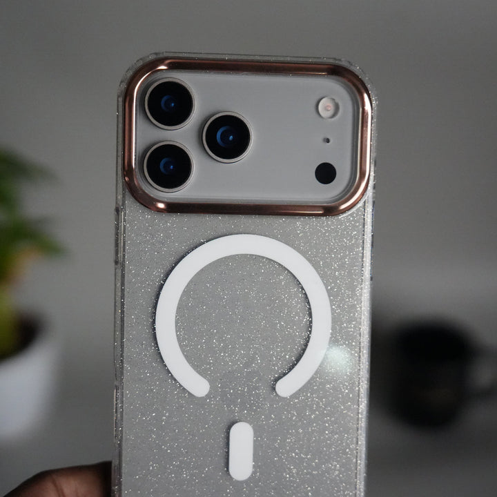 iPhone 17 Series Glitter MagSafe Case | Transparent Cover with Sparkle Finish &amp; Metallic Camera Bumper