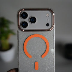 iPhone 17 Series Glitter MagSafe Case | Transparent Cover with Sparkle Finish & Metallic Camera Bumper